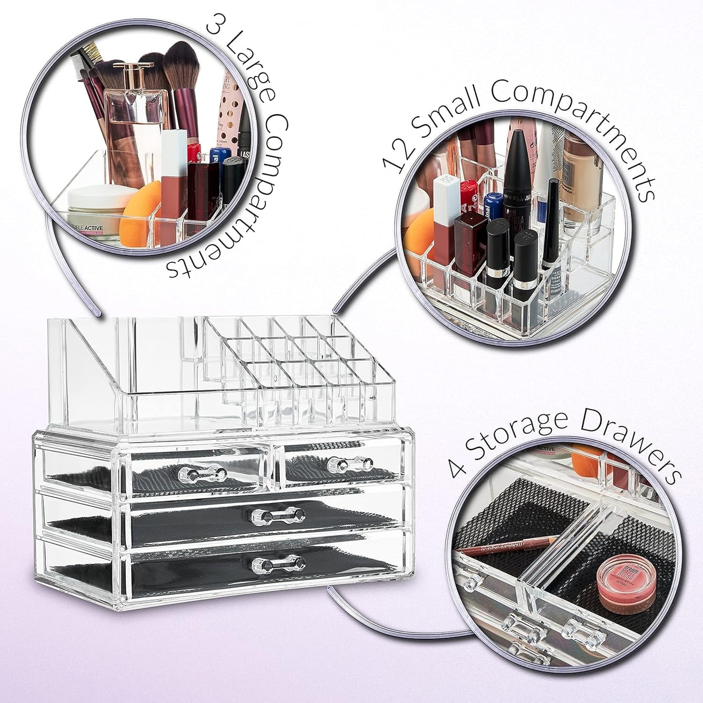 Make up Organiser for Women Teenagers Acrylic Drawers Makeup Storage 12Cm X 24Cm X 22Cm Clear Bathroom Bedroom Dressing Table Organiser